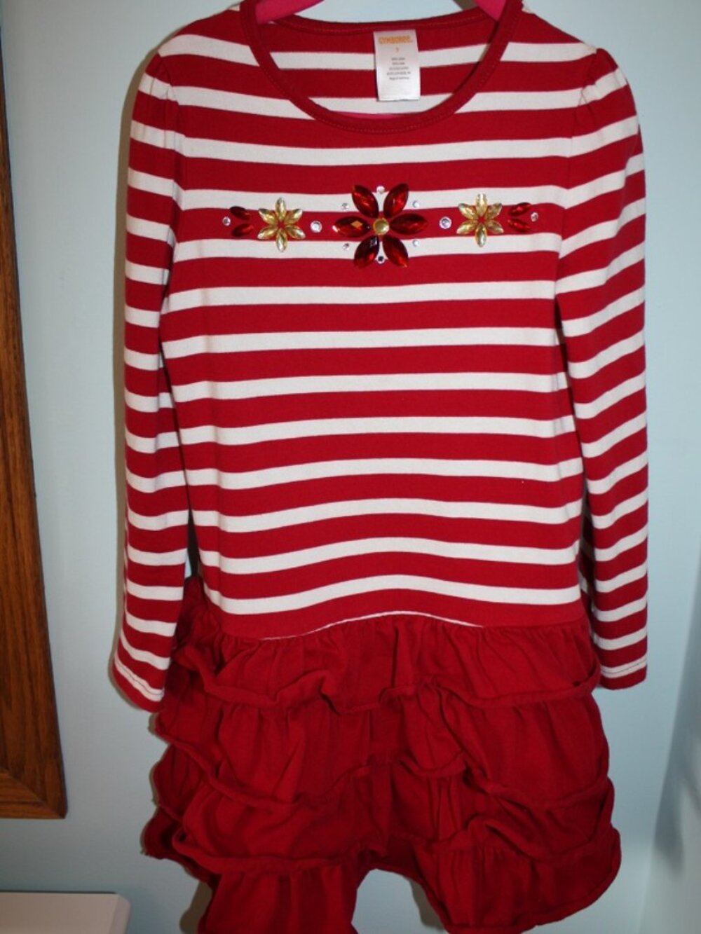 Gymboree Size 7 REINDEER FAIR ISLE Red Striped Gem Snowflake Ruffle LS Dress